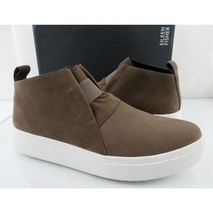 Eileen Fisher Greta Platform High Top Sneaker Slip On Booties Taupe Size 9